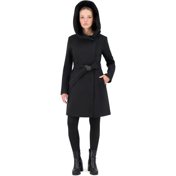 Cole Haan Women's 4 Black Belted Aysmmetrical Zip Front Twill Coat Hooded HR3-19 - Picture 1 of 13